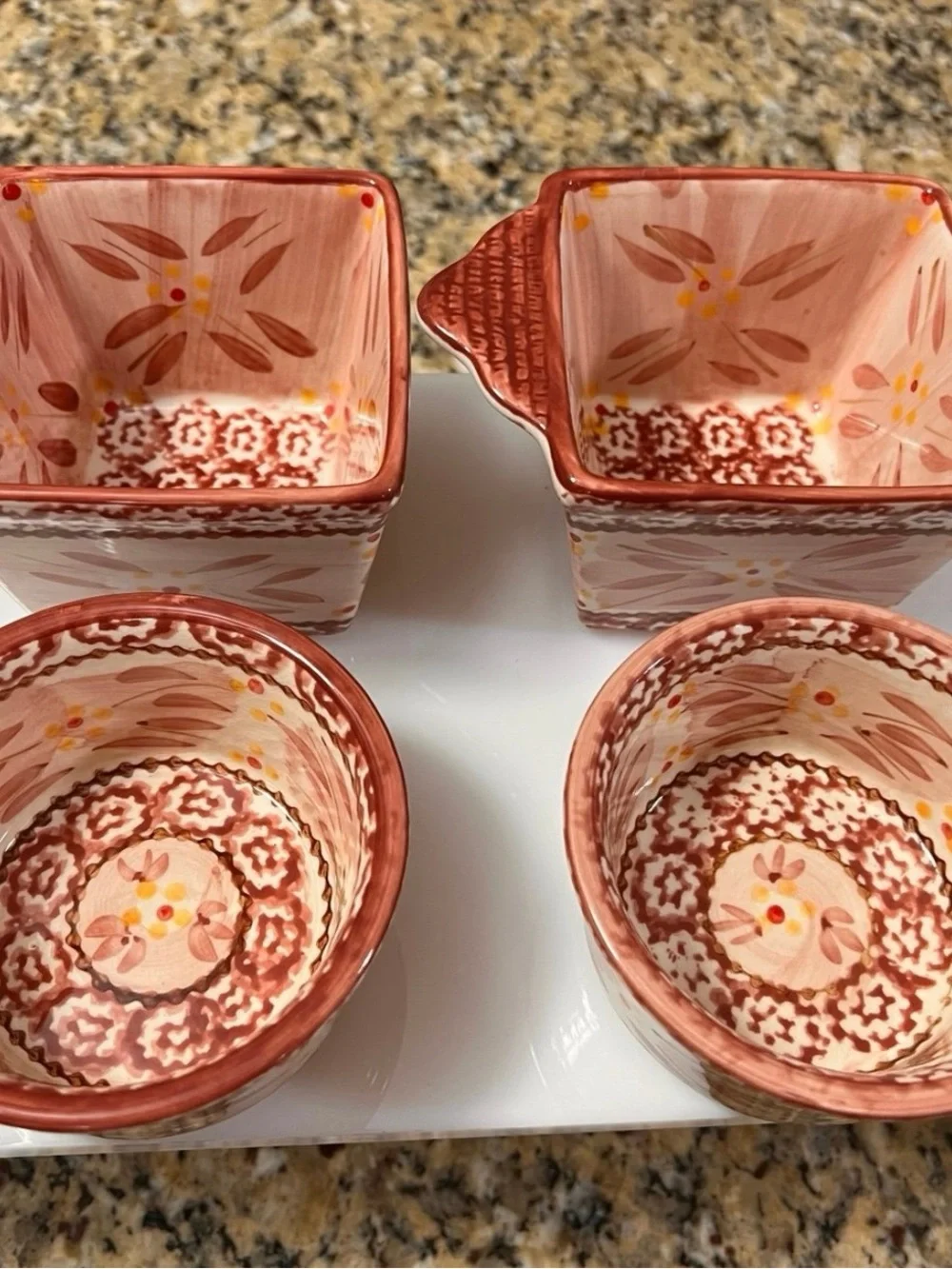 Temptations Pink and Cream Floral Ceramic Serving Bowls and Ramekins